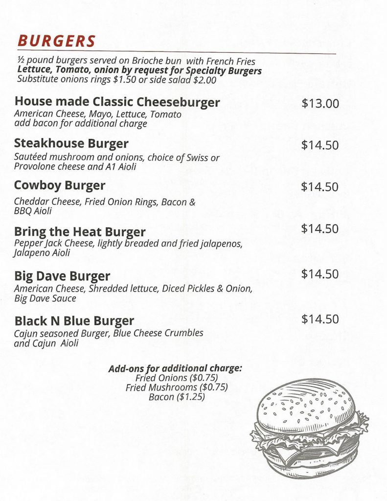 Elks Menu Burgers